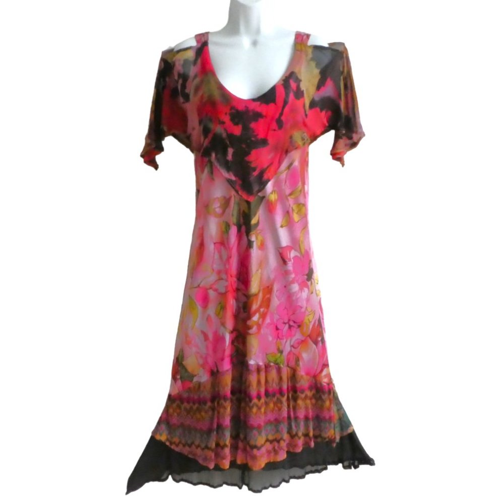 SiLK URU Maxi Dress Bias Cut Hand Made OOAK Watercolors Mixed Media L - Picture 9 of 9